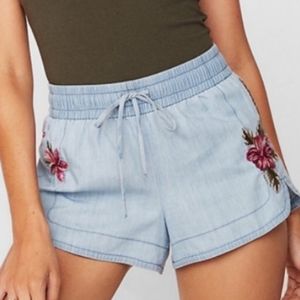 Floral Embroidered Chambray Shorts